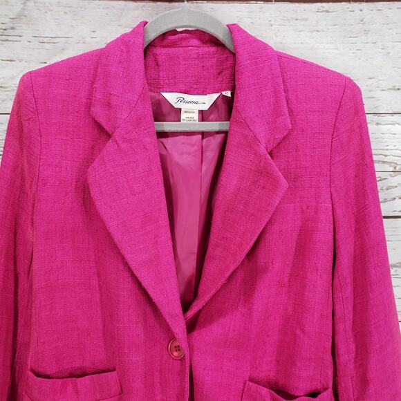 Persona Women's Magenta 100%Silk Single Button Blazer Jacket Size 2 - Picture 12 of 13